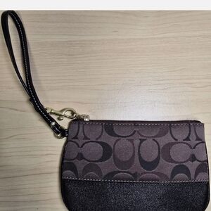 COACH Brown Signature Jacquard Black Stripe Wristlet